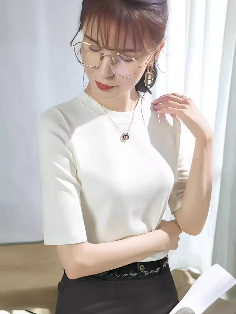 New Korean-style Half-sleeve T-shirt Women's Half-sleeve Solid Color Inner Base All-match Slim-fit Slim-fit Top