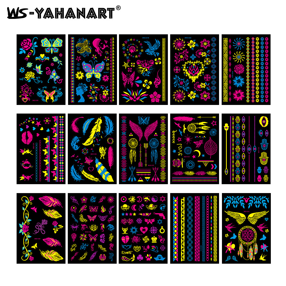 Picture of Cross-Border New Creative Fluorescent Flower Arm Tattoo Face Stickers Waterproof Feather Tattoo Arm Tattoo Stickers in Stock