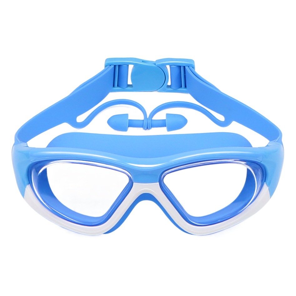 Picture of Children's large frame swimming goggles waterproof anti-fog HD diving goggles boys and girls one-piece earplug swimming goggles wholesale
