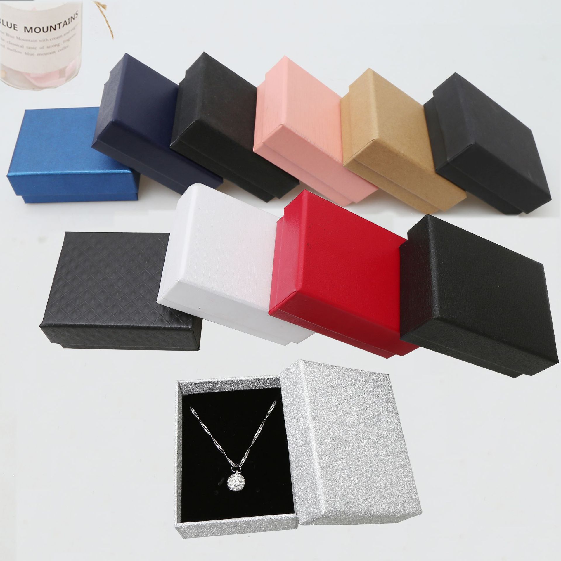 Picture of Ready-Made Kraft Paper Box Black Jewelry Necklace Ring Earring Box Bracelet Packaging Box Lid and Base Jewelry Box