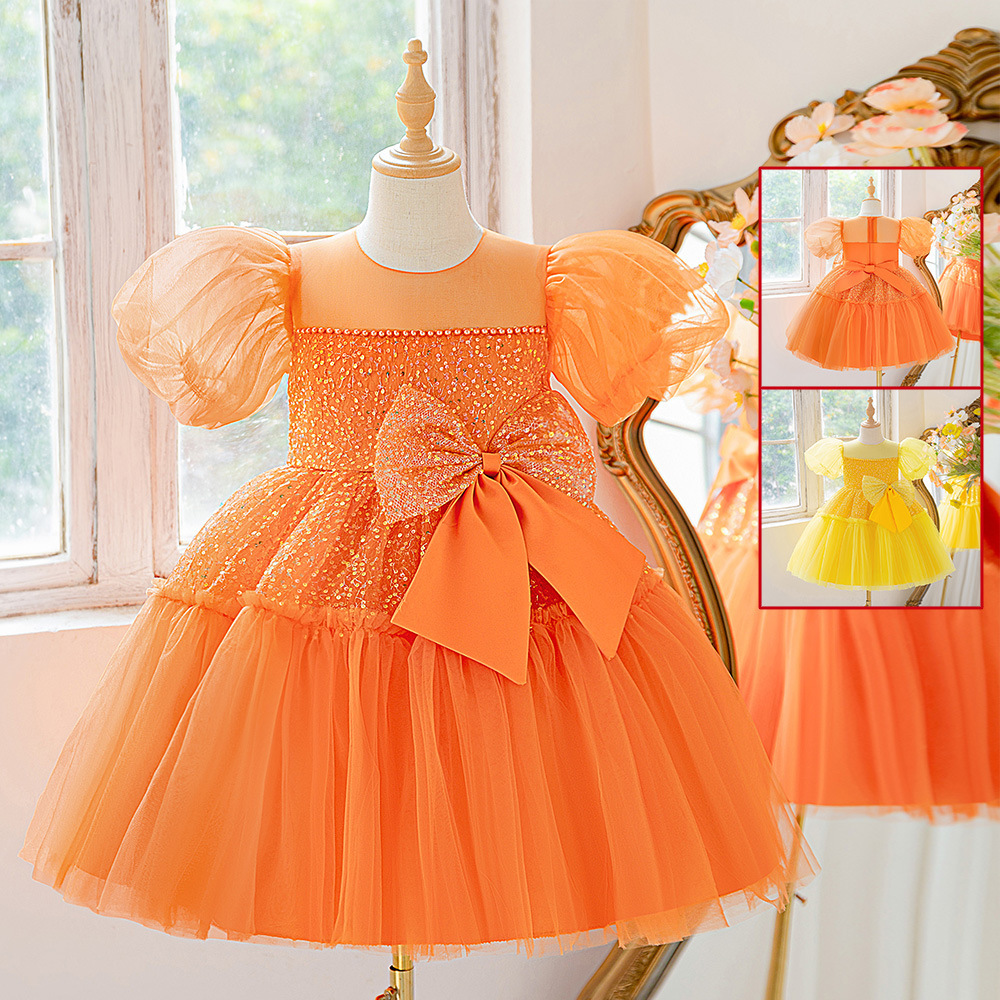 Flower Girl Wedding Little Girl Wedding Dress Children's Puff Sleeve High-End Princess Dress Girl Host Performance Costume