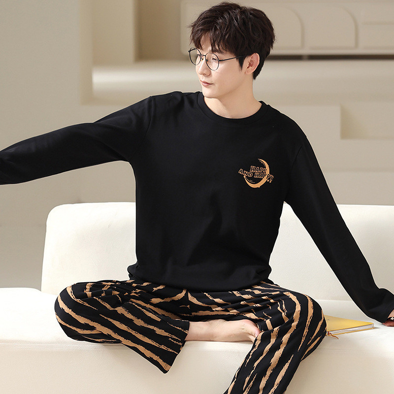 Picture of Men's Pajamas Long Sleeve Pants Spring and Autumn Thin Dad Large Size Casual Home Wear Factory Foreign Trade Cross-border Explosions