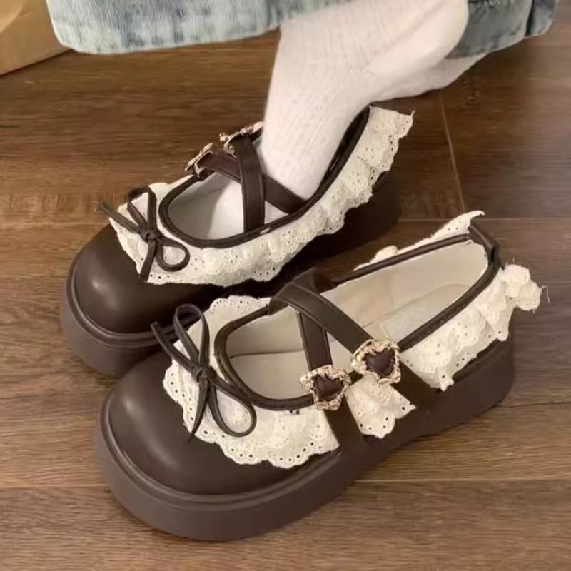 Sweet bow Mary Jane small leather shoes women's 2025 spring new French versatile skirt shallow heightened shoes