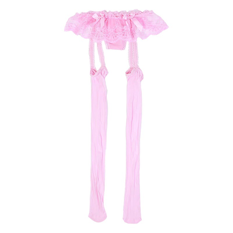Sexy Lace Sling Oil Bright Long Tube One-piece Socks Fun-free Silk Stockings Temptation T-pants 912 Needle Silk Slip Socks