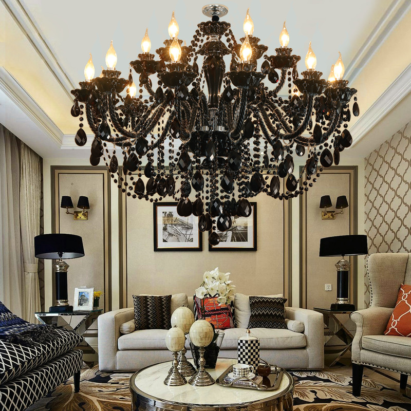 Living Room Lamp Black Crystal Chandelier Vintage Restaurant Chandelier Simple Modern Hotel European Style Villa Study Crystal Lamp