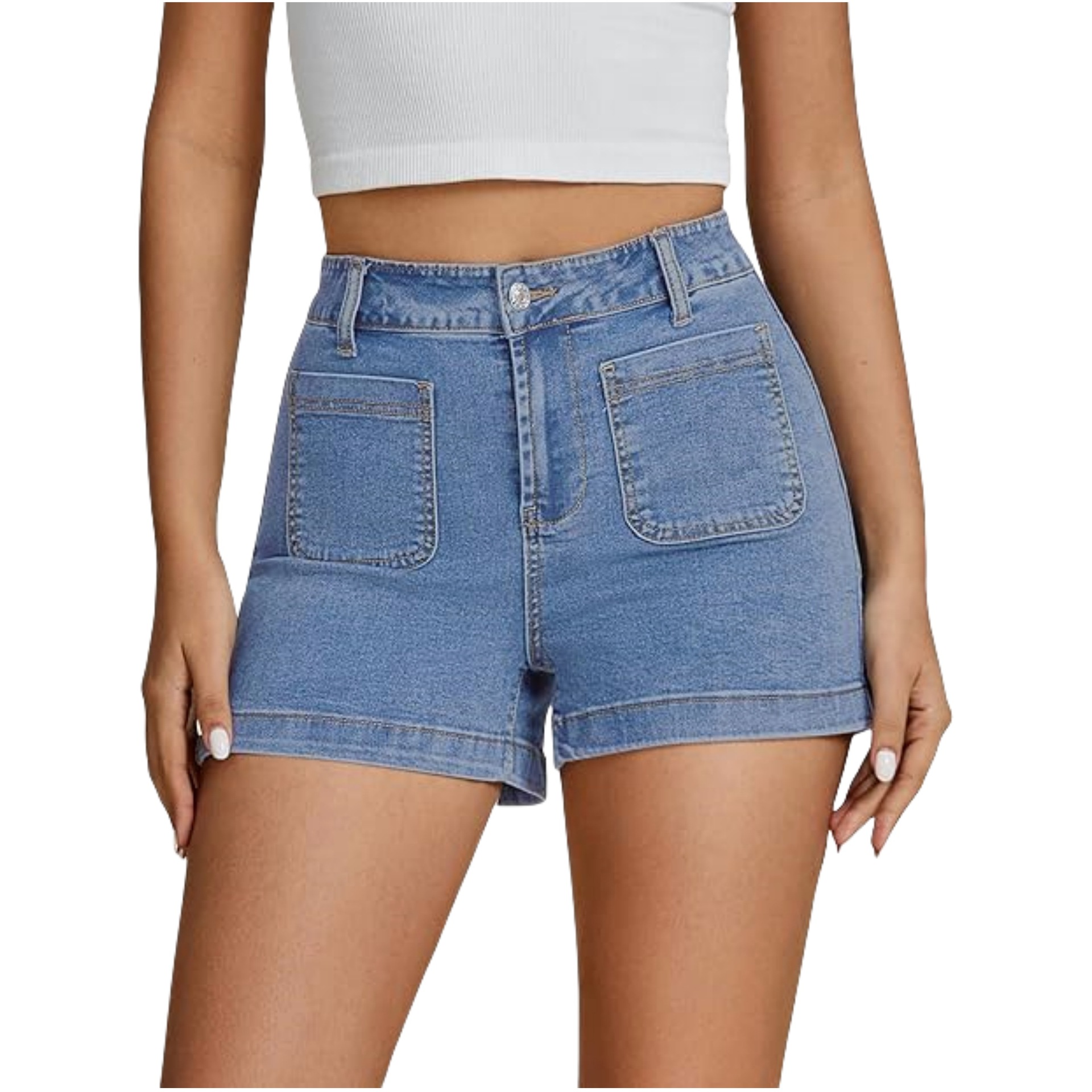 High Elastic Denim Cross-Border Foreign Trade Homemade Simple Classic Workwear Design Front and Back Pockets High Waist Denim Shorts