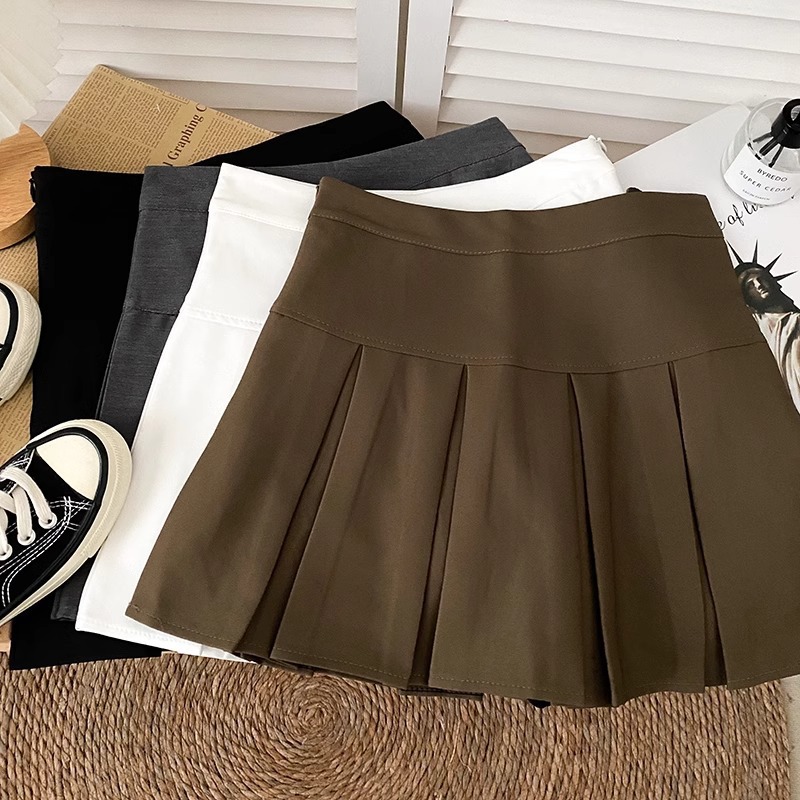 2025 spring and summer new gray academic style high waist slim pleated skirt anti-light A- line skirt for women
