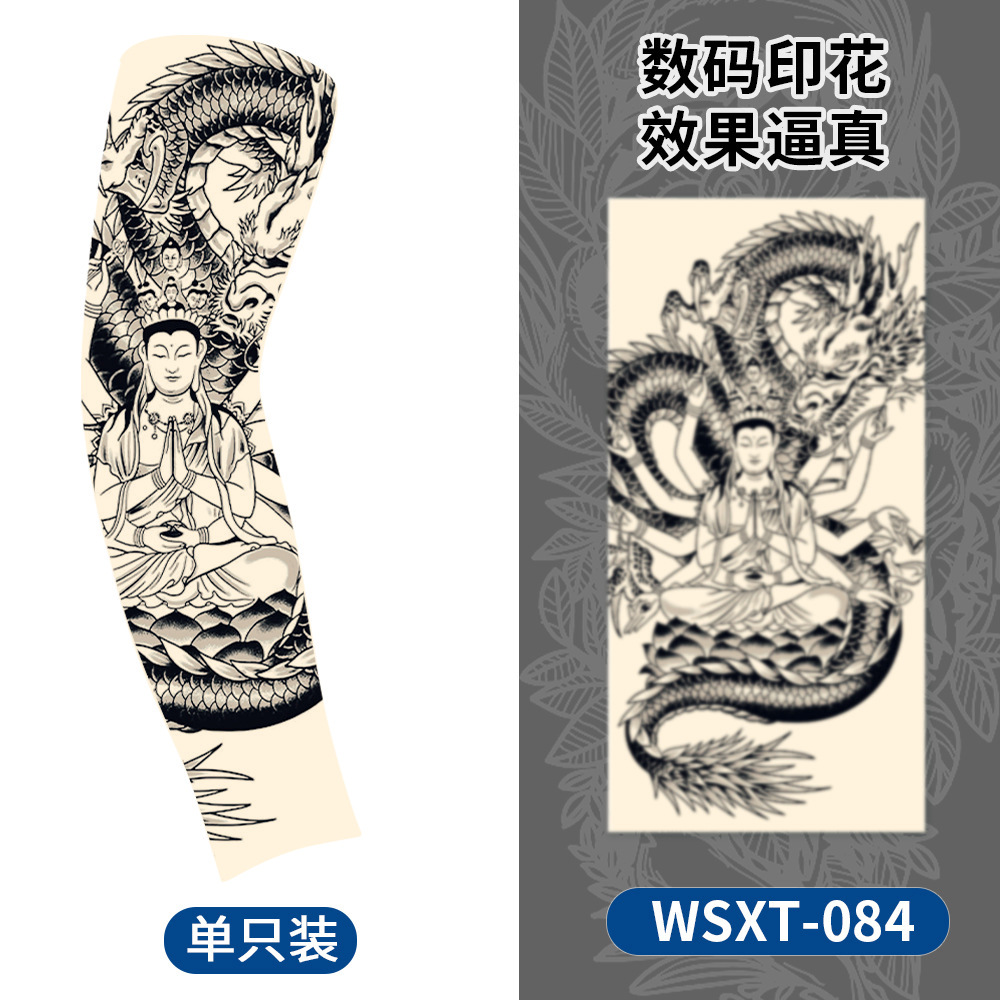 Picture of Summer Riding Sunscreen Tattoo Sleeve Simulation Tattoo Quick-drying Arm Protector Outdoor Sports Sunshade Breathable High Elastic Ice Sleeve