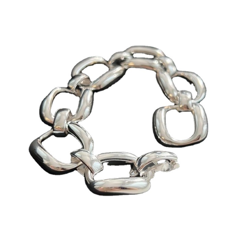 Picture of Geometric Square Hollow Heavy Industry Bracelet Women's Personality Trendy Fashion All-match High-end Sense S925 Silver Chain Elegant Bracelet