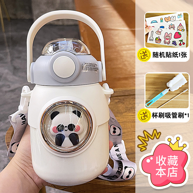 Picture of Large capacity cartoon children's thermos cup 316 stainless steel belly straw cup high color value portable student cup