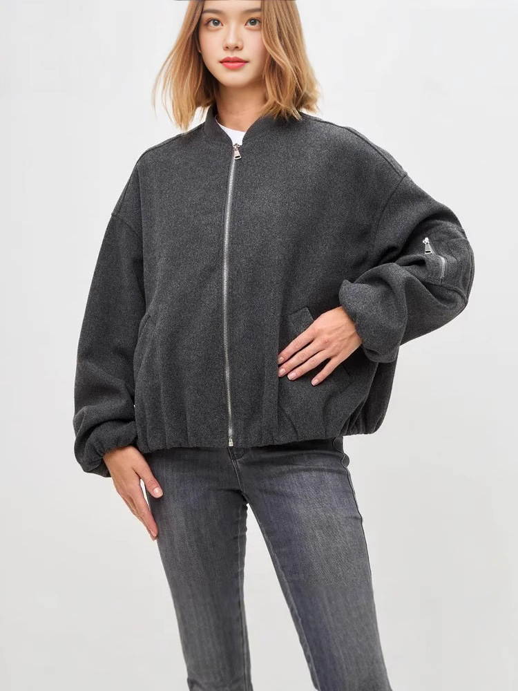 2024 Cross-Border Amazon Aliexpress 2024 Autumn and Winter New European and American Style Women's Stand Collar Loose Jacket