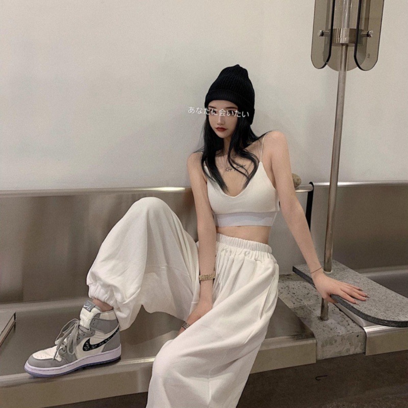 2023 Spring and Autumn Pants Women's Summer White Sports Pants Loose Jazz Dance Lantern Pants Thin High Waist Sweatpants Women's Trendy