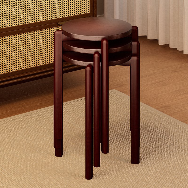 Household Stackable Storage Bamboo Stool for Entertaining Guests, New Chinese Style Thickened Dining Table Stool, Windmill Stool