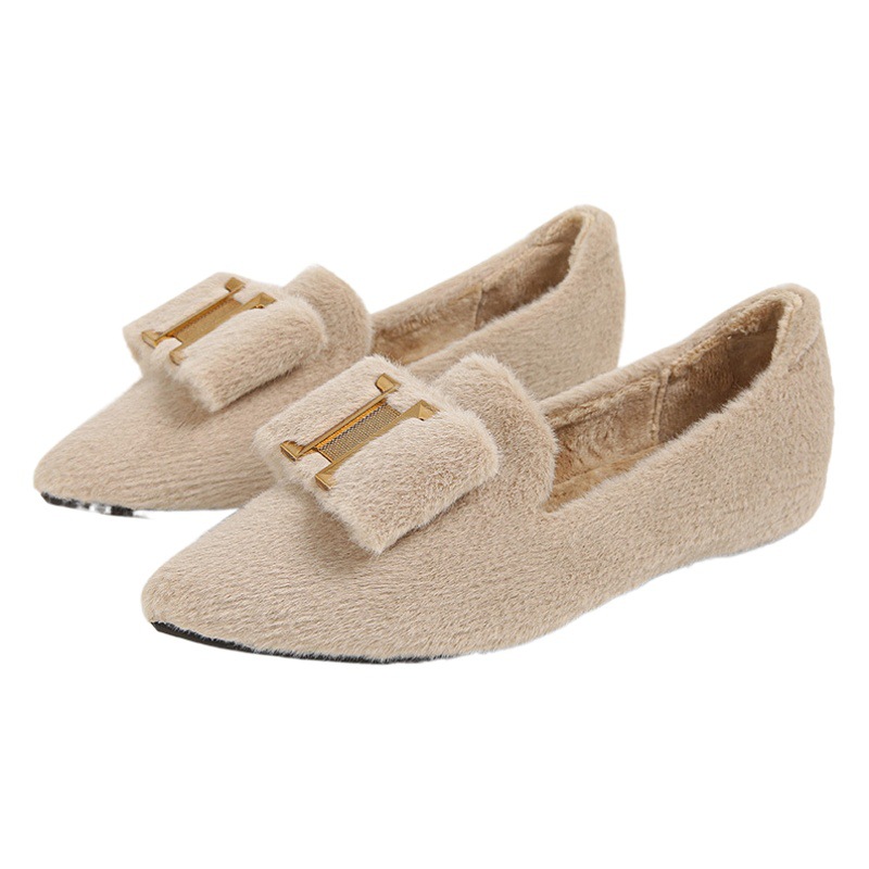 Furry Shoes for Women's Winter Outer Wear 2025 New Fleece-Lined Beanie Shoes Mink Fur Pointed Toe Flats Large Size Women's Shoes 41 to 43