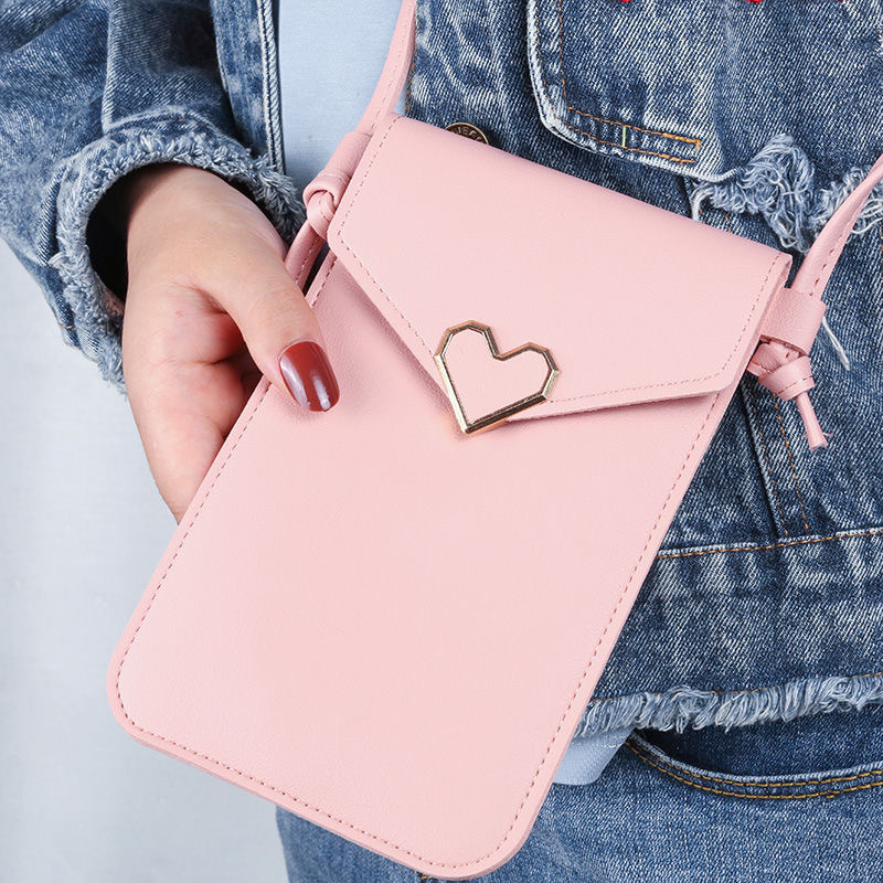 Picture of 2023 New Student Mini Crossbody Women's Bag Women's Heart-shaped Decorative Transparent Touch Screen Simple Retro Mobile Phone Bag
