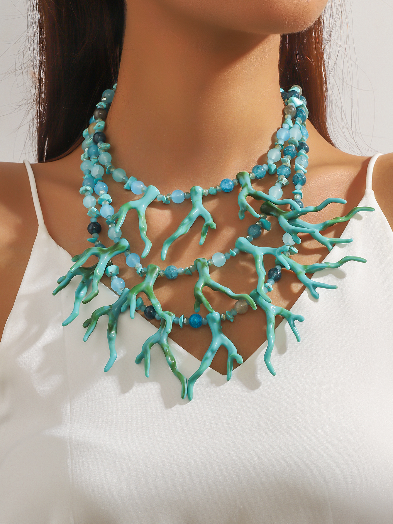 Picture of New European and American Fashion Personality Punk Decorative Necklace Vintage Exaggerated Multi-layer Coral Clavicle Chain