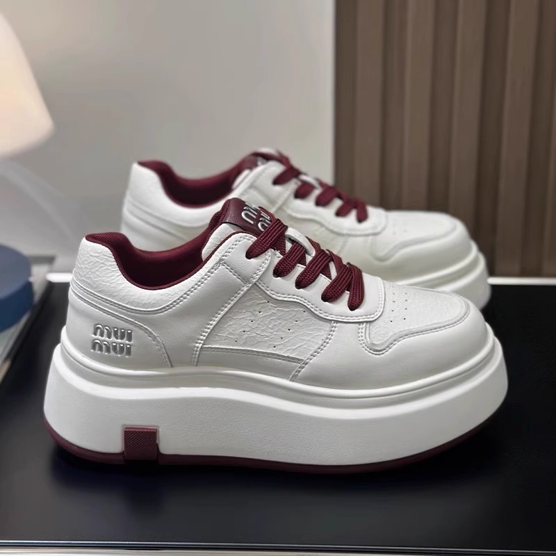 Thick-Soled White Shoes for Women 2024 Spring and Autum New Versatile Student Sports and Casual Shoes Increased Lace-Up Lightweight Sneakers
