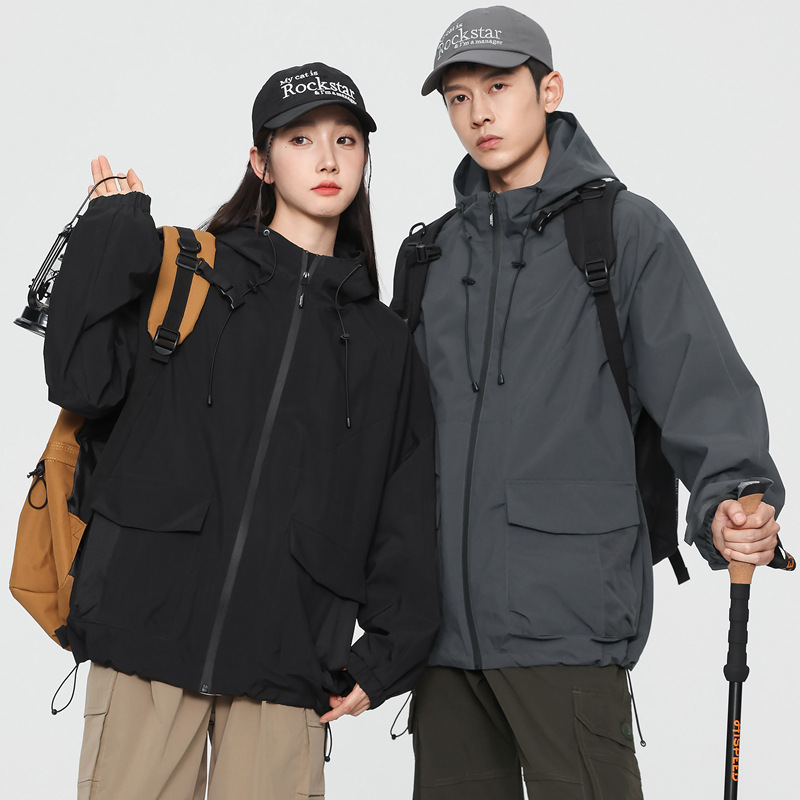 Picture of New Outdoor Hooded Jacket Three-proof Couple Mountaineering Suit Jacket Men's Mountain Style Hong Kong Style Jacket Travel Jacket