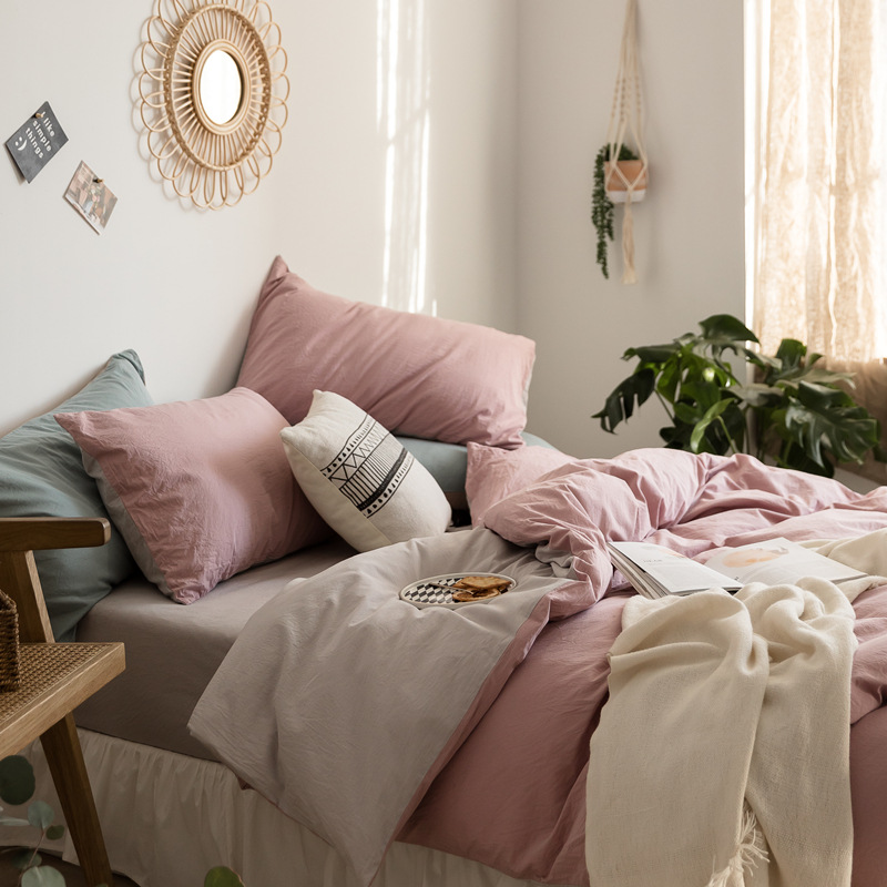 Picture of Unprinted Style丨Spring & Fall Pure Cotton Four-Piece Bedding Set, Cotton Quilt Cover, Bed Bed Sheets, Fitted Bed Sheets, 4-Piece Set, Pure Color