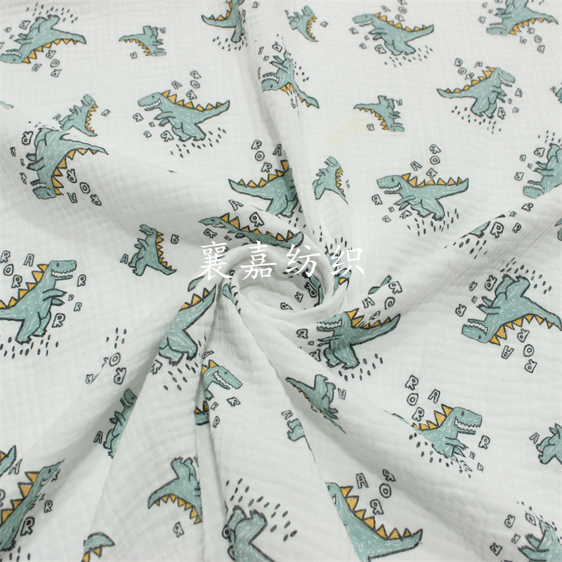 Double Cotton Gauze Cartoon Little Dinosaur Children's Wear Fabric Blanket Bag Fabric