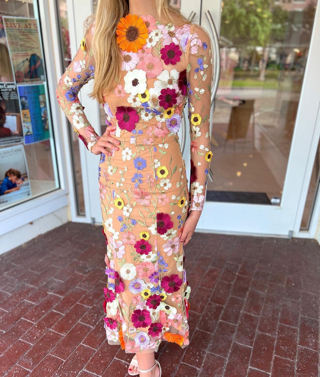 Picture of 25 Cross-Border European and American Spring and Summer Round Neck Colorfulful Stereo Flower Embroider Mesh Slim Hip-Hugging Fishtail Dress Long Skirt