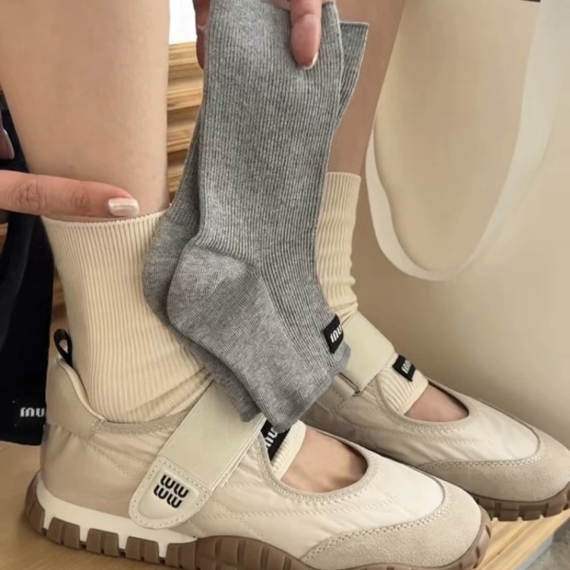 Miu Style Fabric Label Footed Socks, Summer Thin Breathable Runway Ballet Style Short Half Socks