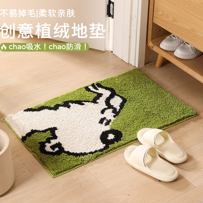 Creative Cartoon Bathroom Non-Slip Floor Mat Entry Door Floor Mat Dirt-Resistant Kitchen Bathroom Absorbent Flocking Foot Mat