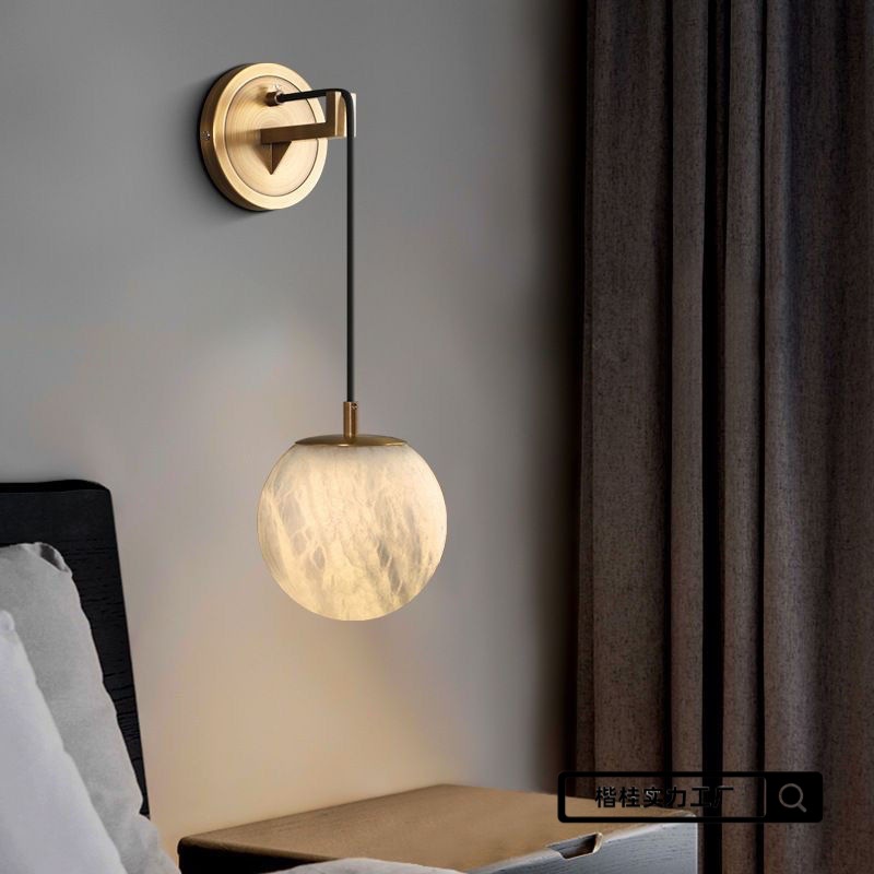 Picture of Nordic light luxury bedroom bedside wall lamp living room hallway aisle all-copper natural marble wall lamp Alec Kaigui