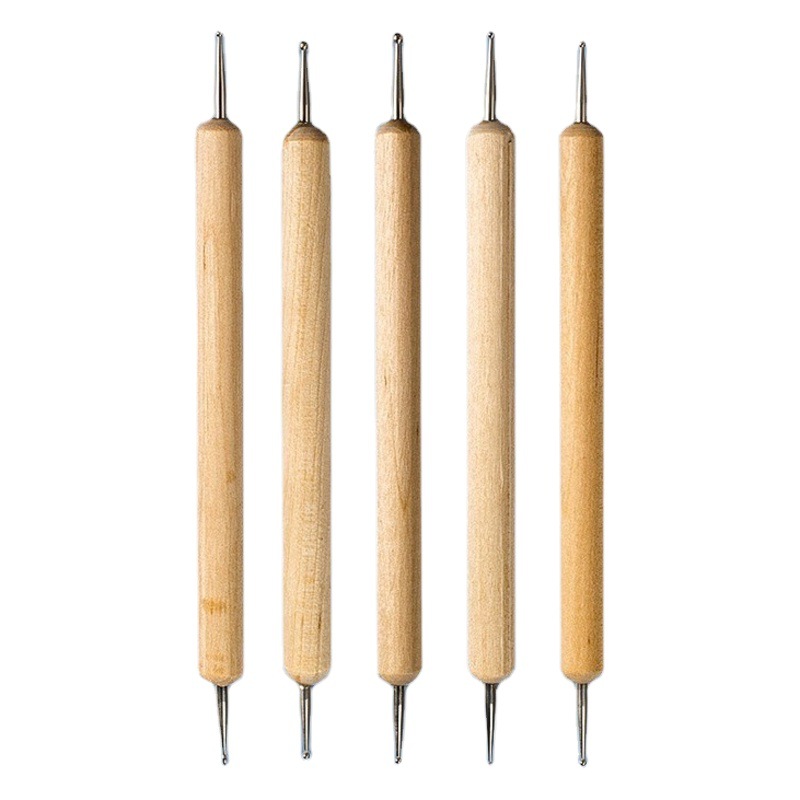 Indentation Pen Art Painting Clay Clay Dot Scratch Pen Wooden Double-Ended 5-Piece Set of Color Lead Special Indentation Pen