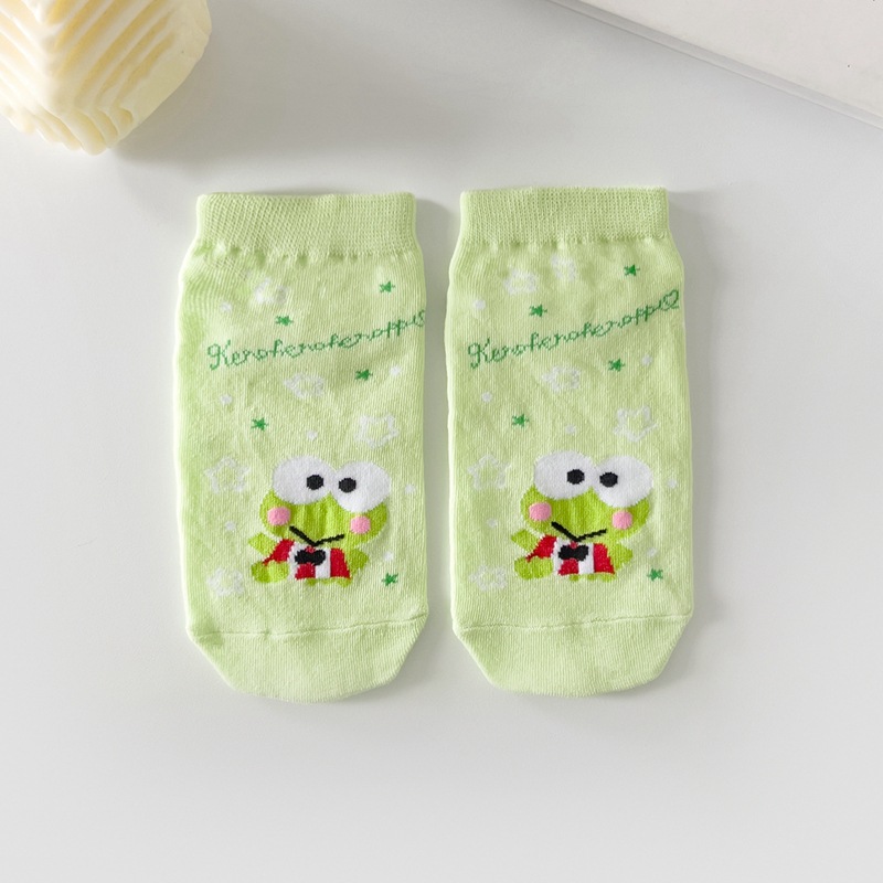 Picture of Women's socks spring and autumn Japanese cartoon green frog cute socks Korean style women's boat Socks combed cotton socks in stock wholesale