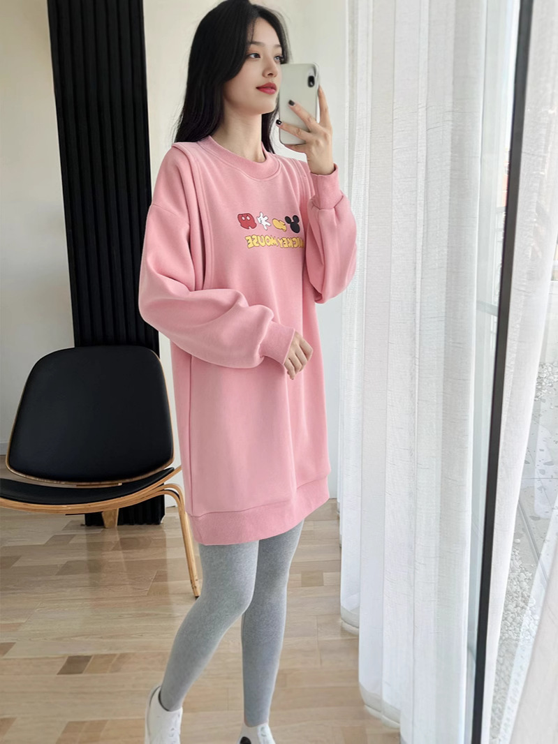 Autumn and Winter fleece-lined Thickened Pregnant Women's Sweater Postpartum Outer Wear Breastfeeding Clothes Side Opening Breastfeeding Mouth Fashion Fashionable Motherhood Maternity Clothes