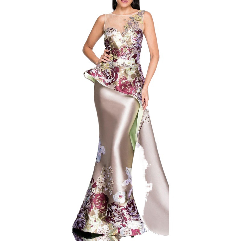 2025 New Dress Amazon European and American Clothing Banquet Feminine Annual Meeting Dress Embroidered Flower Long Dress