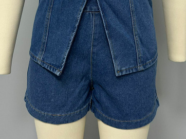 Picture of Vest New Amazon Independent Station European and American Fashion Sleeveless Tight Waist High Waist Loose Denim Shorts suit Women