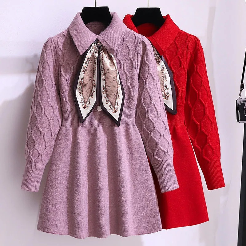 Picture of Children's Dress Knitted Bottoming Skirt Autumn and Winter New Style 12-Year-Old Girl 13-Year-Old Primary and Secondary School Student Knitted Sweater Skirt