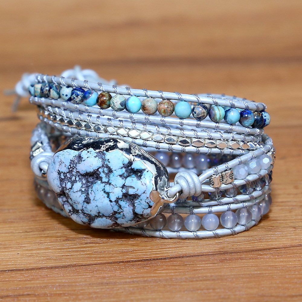Picture of 2022 Amazon cross-border turquoise hand-woven multi-layer bracelet retro style bracelet for men and women