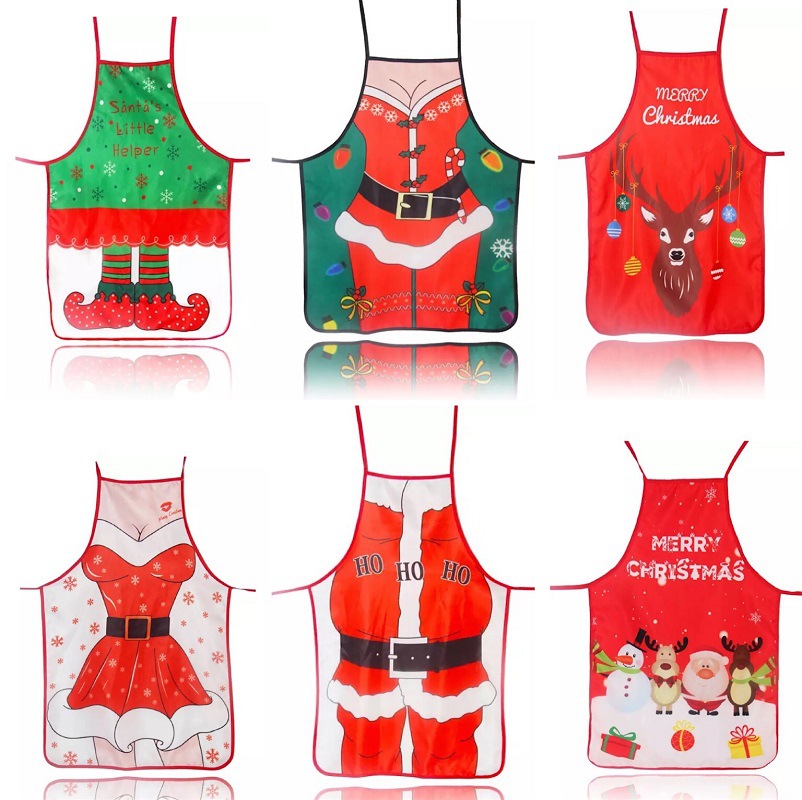 Manufacturer Supplies New Christmas Aprons, Beauty Sexy Tree Skirts, Cross-Border Hot-Selling Christmas Printed Aprons, Clothing Decorations
