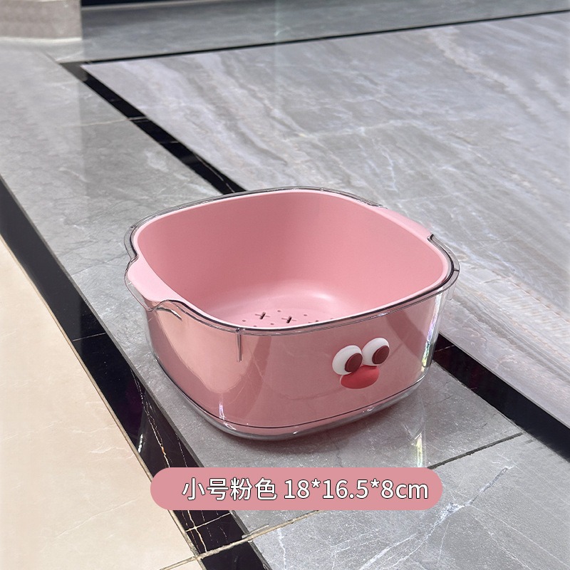 Picture of Double Layer New Dopamine Drain Basket Cute Household Fruit and Vegetable Cleaning Basket Two-in-One Thickened Vegetable Washing Basket