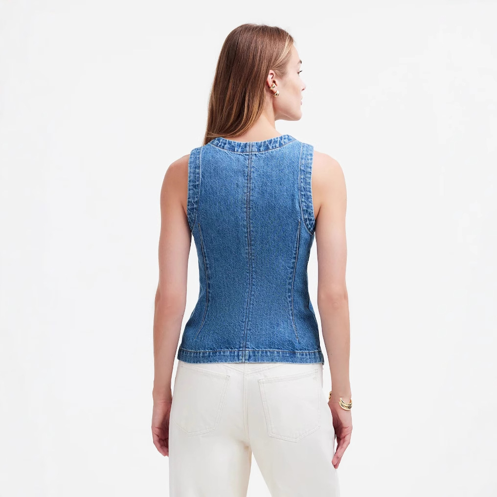 Picture of 2025 Summer New European and American Cross-border Foreign Trade Sleeveless Slim-fit Slim-fit Denim Vest Women's Crewneck Waistcoat Vest