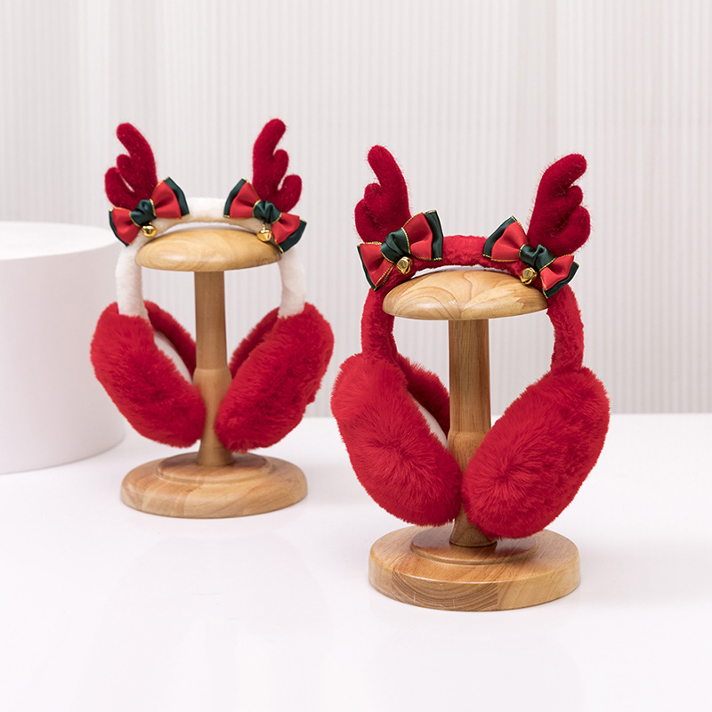 Picture of Christmas antlers foldable children's earmuffs winter warm earmuffs full velvet earmuffs windproof cold protection students ear warming