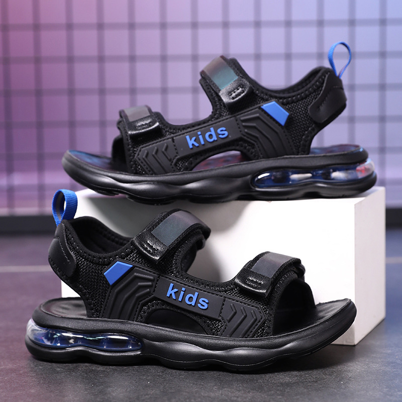 Boys Sandals 2025 Summer New Mid-Large Children's Open Toe Soft Sole Lightweight Velcro Air Cushion Casual Beach Shoes Trendy