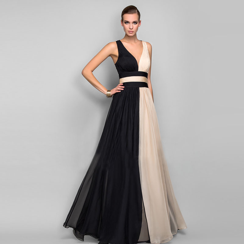 Picture of 2025 New Amazon European and American Foreign Trade Dress Amazon V-Neck Sleeveless Color Block Dress Long Skirt