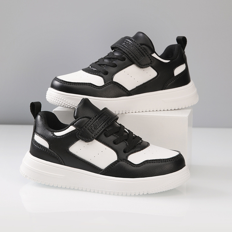 New Trendy Fashionable Black Spring and Autumn Leather Shoes for Big Children