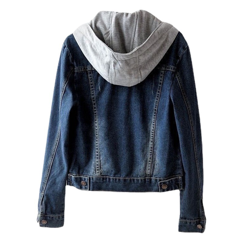 Japanese and Korean Style Super Fire Denim Short Coat Women's Short Spring and Autumn New Long Sleeve Slim-fit Hooded Jacket Student Top