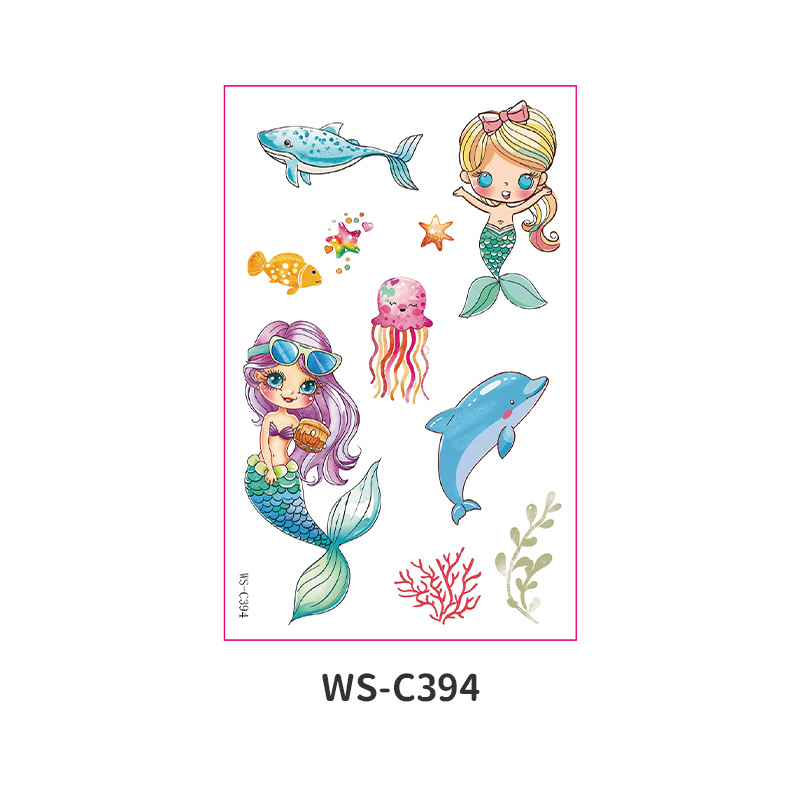 Picture of Cross Border Waterproof Sweat Tattoo Children Cartoon Dream Party Princess Theme Stickers suit Mermaid Tattoo Stickers