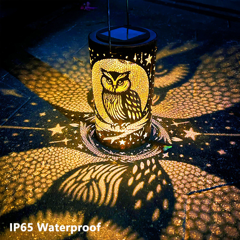 Cross-border Amazon Hot New Solar Iron Outdoor Waterproof Hollow Owl Decoration Gift Garden Lamp