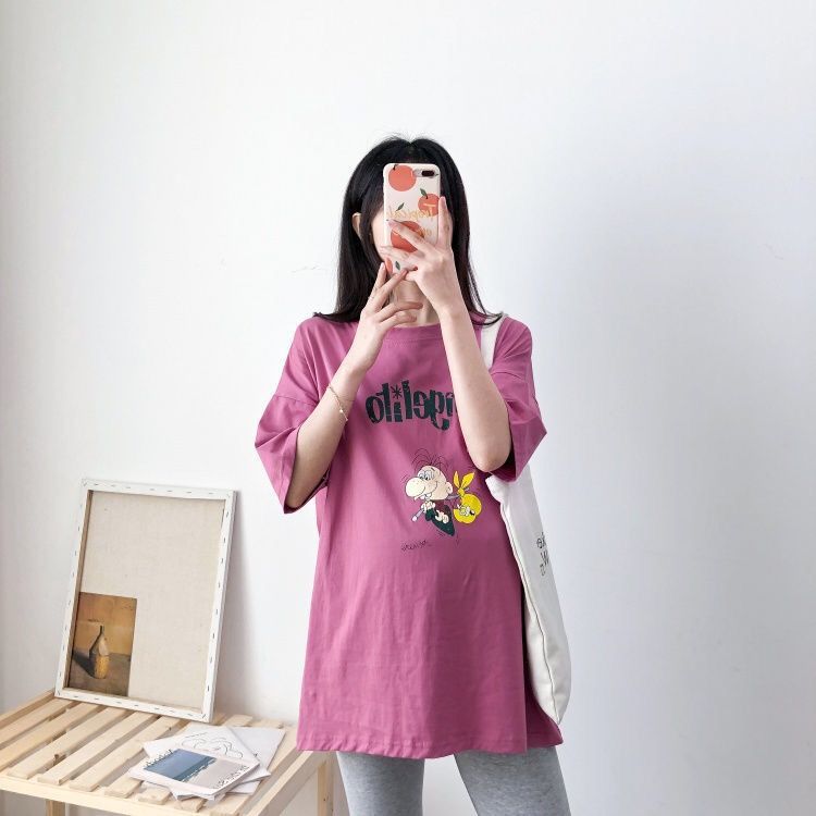 Picture of Pregnant women's summer short sleeve top set long Korean version of loose maternity clothes fashion hot mom cotton T-shirt