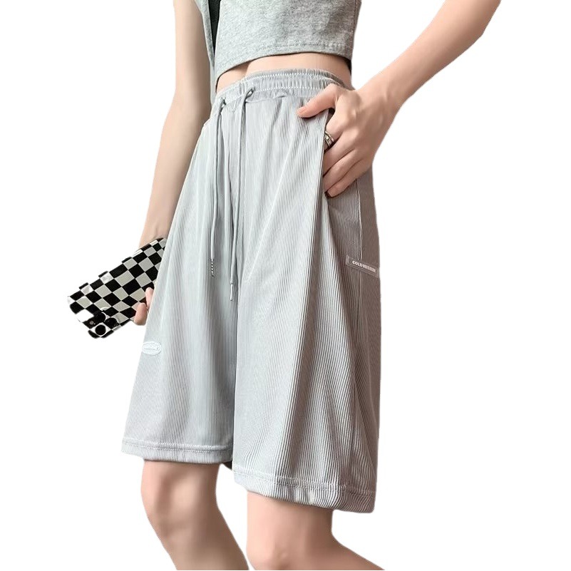 Ice Silk shorts women's summer thin loose high waist straight casual wide leg sports shorts 2023 New