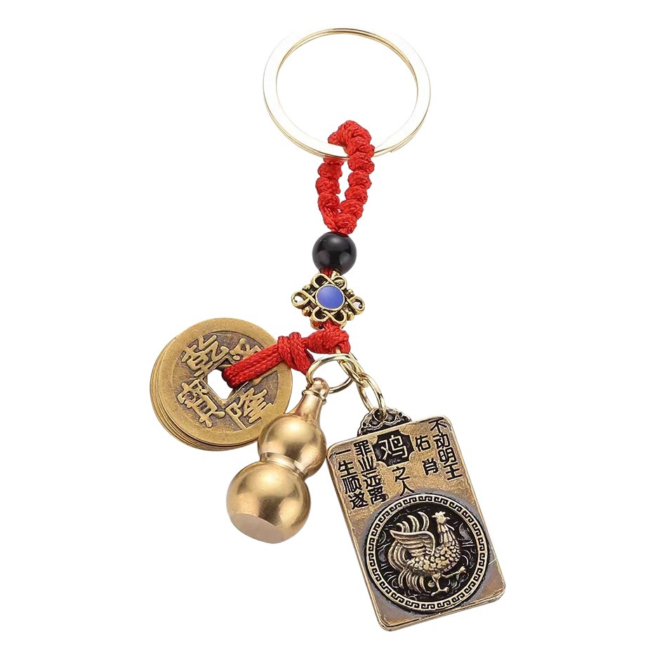 Brass gourd eight patron Saint Buddha five Emperor money keychain tourist attractions hot selling TikTok hot gifts