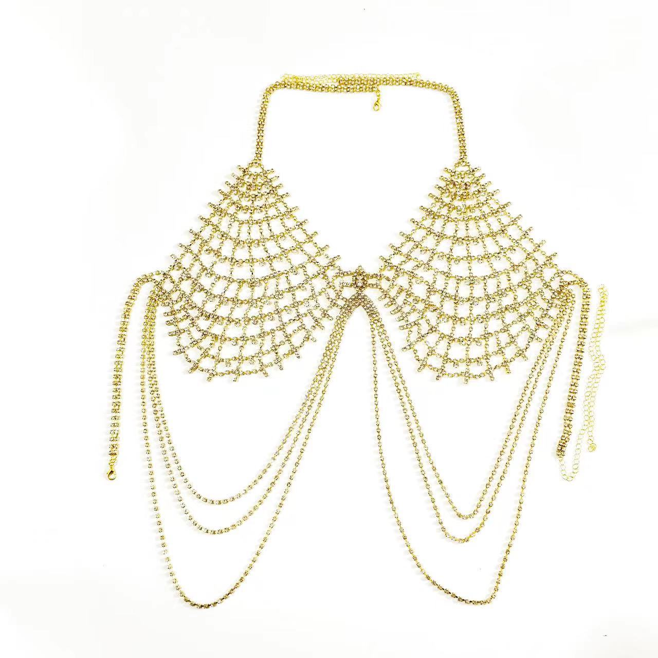 Picture of European and American Fashion Accessories Sexy Tassel Rhinestone Bra Hollow Beach Bikini Body Chain