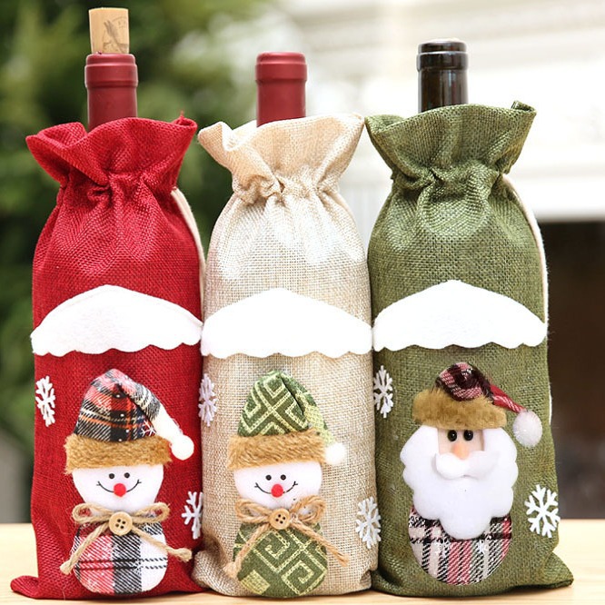2024 Christmas cross-border new champagne wine bottle set linen wine bottle bag dining table wine bottle set dress up